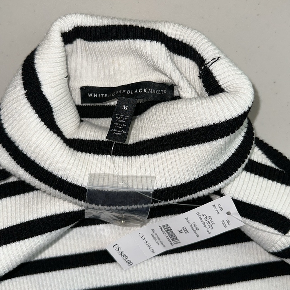 NWT White House Black Market Black and White Striped Long Sleeve Sweater Size M. - Picture 10 of 13
